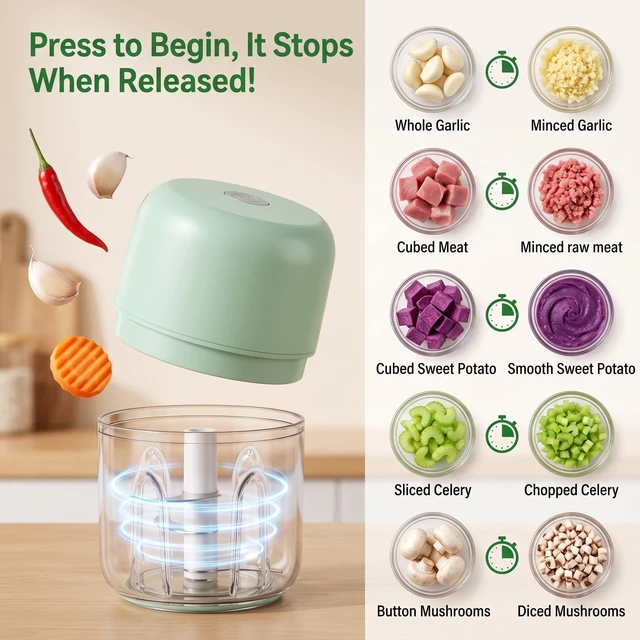 Alt view image 7 of 7 - M Buder Electric Garlic Chopper ,250ml USB Charging Food Processor, Mini Vegetable Chopper for Ginger, Chili, Fruit, Meat , 304 Stainless Steel Blades
