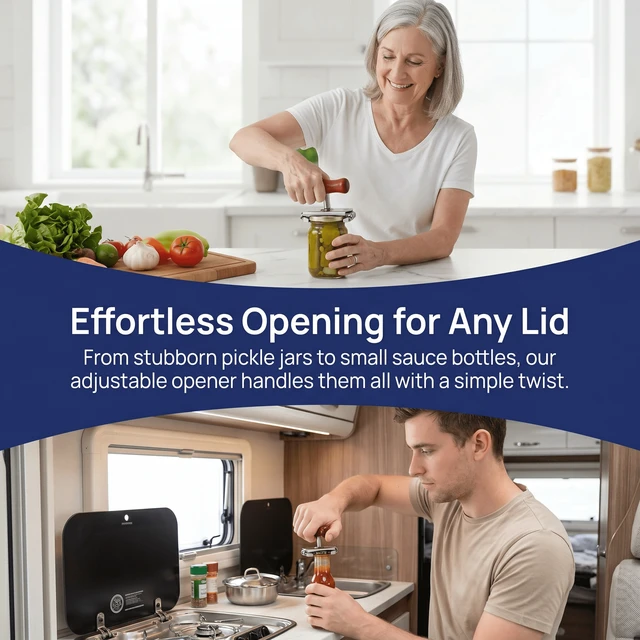 Alt view image 6 of 6 - Jar Opener for Seniors with Weak Hands Adjustable Lid Remover Tool for Jars & Bottles Heavy Duty Stainless Steel with Wood Handle