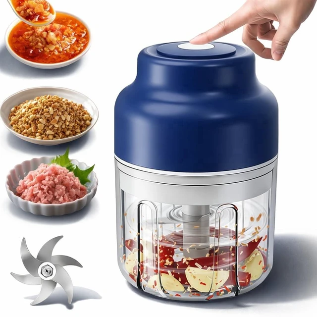 Main image of 2026 Upgrade Electric Garlic Chopper Mini, 320 ml Small Garlic Chopper Mincer with 6 Stainless Steel Blades, Portable Rechargeable Cordless Chopper for Onion, Chili, Ginger, Nuts, Meat & Fruits