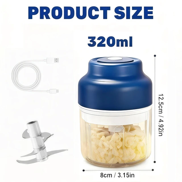 Alt view image 2 of 7 - 2026 Upgrade Electric Garlic Chopper Mini, 320 ml Small Garlic Chopper Mincer with 6 Stainless Steel Blades, Portable Rechargeable Cordless Chopper for Onion, Chili, Ginger, Nuts, Meat & Fruits