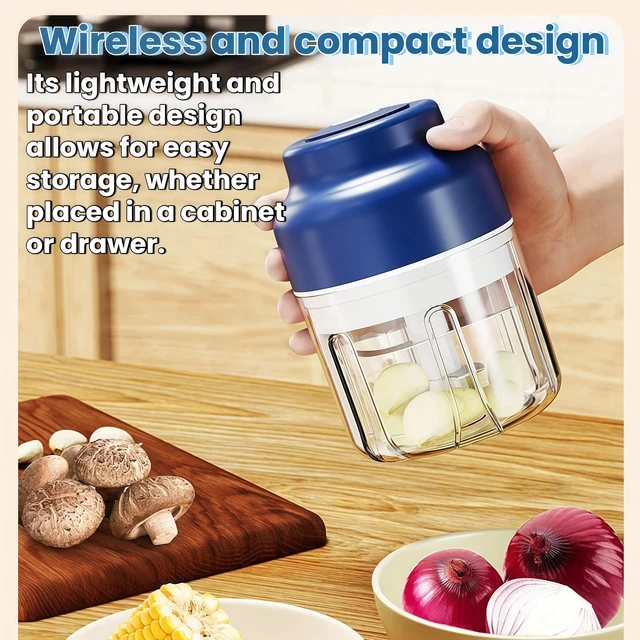 Alt view image 6 of 7 - 2026 Upgrade Electric Garlic Chopper Mini, 320 ml Small Garlic Chopper Mincer with 6 Stainless Steel Blades, Portable Rechargeable Cordless Chopper for Onion, Chili, Ginger, Nuts, Meat & Fruits