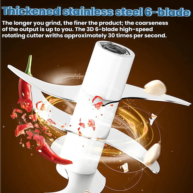 Alt view image 5 of 7 - 2026 Upgrade Electric Garlic Chopper Mini, 320 ml Small Garlic Chopper Mincer with 6 Stainless Steel Blades, Portable Rechargeable Cordless Chopper for Onion, Chili, Ginger, Nuts, Meat & Fruits