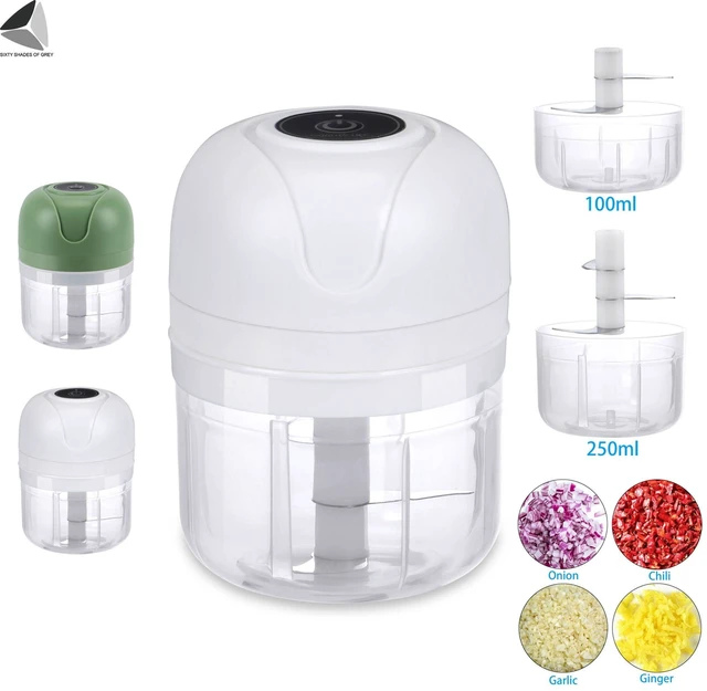 Main image of Electric Garlic Chopper Mini Wireless Food Processor Portable Kitchen Onion Vegetable Crushed Chopper USB Charging 100ml+250ml (White)