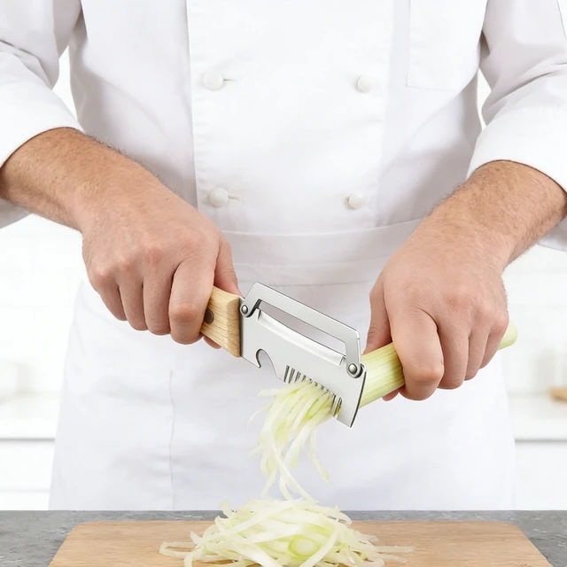 Alt view image 4 of 5 - Kitchen Prep Tool Kit, Multifunctional Slicer and Wood Handle Peeling Knife Set for Vegetables, Potatoes, and Fruits
