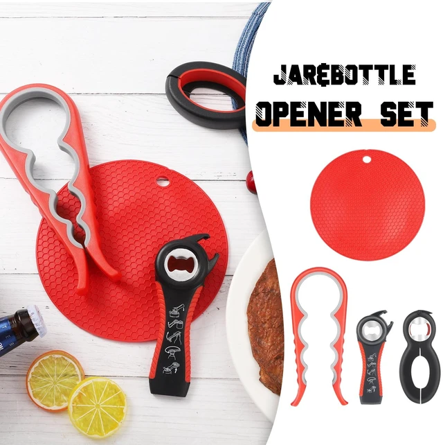 Alt view image 7 of 7 - sixwipe 4 Pack Jar Opener Bottle Opener for Weak Hands, 5 in 1 Multi Function Opener Bottle Opener Kit, Jar Opener with Silicone Handle, Jar Openers for Seniors with Arthritis, Jar Opener Gripper Pad