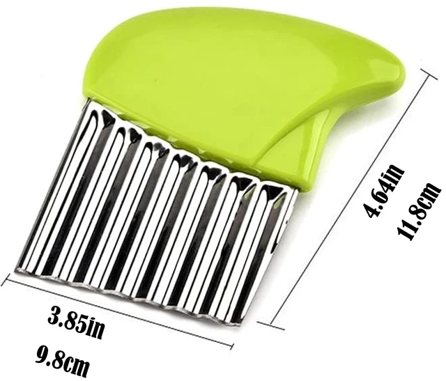 Alt view image 4 of 7 - Stainless Steel Crinkle Cutter, Heavy Duty Wavy Vegetable Slicer with Wooden Handle for Potatoes, Carrots, Fruits & Veggies, Manual Handheld Food Chopper & Kitchen Cutting Tool (Green)