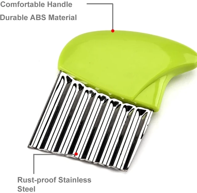 Alt view image 7 of 7 - Stainless Steel Crinkle Cutter, Heavy Duty Wavy Vegetable Slicer with Wooden Handle for Potatoes, Carrots, Fruits & Veggies, Manual Handheld Food Chopper & Kitchen Cutting Tool (Green)