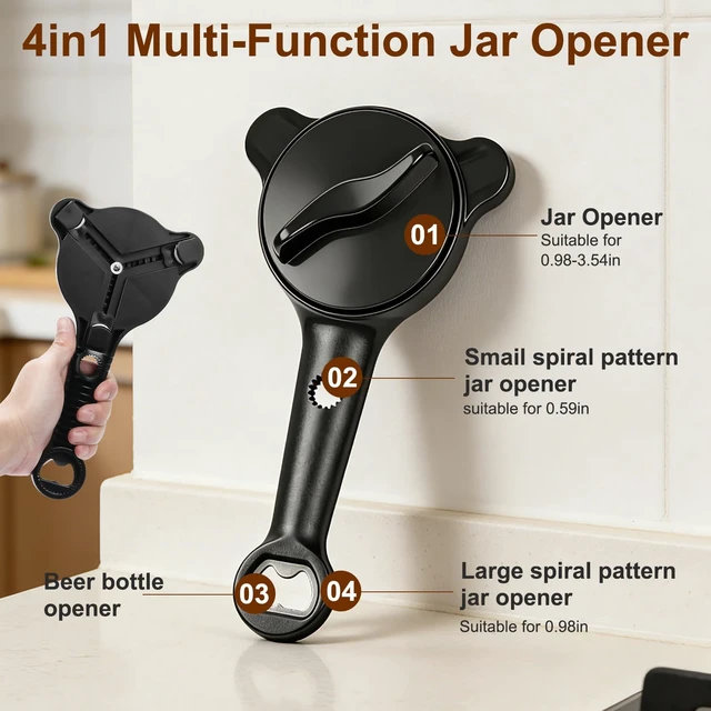 Alt view image 6 of 7 - Jar Opener for Seniors 4-in-1 Adjustable Bottle Opener with Non-Slip Grip Suitable Lid Opener for Weak Hands for Jars Bottles and Beer Caps