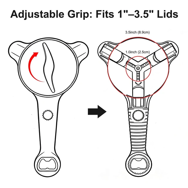 Alt view image 7 of 7 - Jar Opener for Seniors 4-in-1 Adjustable Bottle Opener with Non-Slip Grip Suitable Lid Opener for Weak Hands for Jars Bottles and Beer Caps