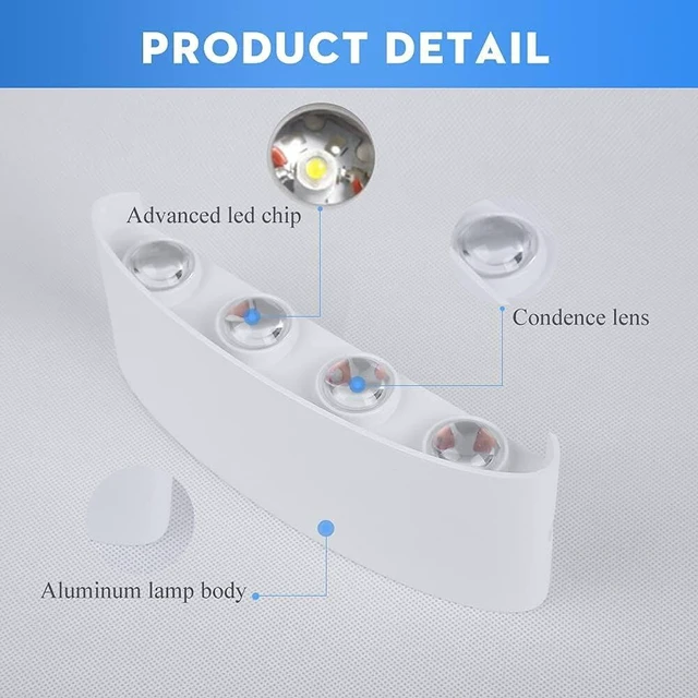 Alt view image 7 of 7 - 8W Waterproof Modern Wall Light LED Wall Lamp Aluminum LED Wall Sconce Up Down Indoor Outdoor for Bathroom Bedroom Hallway Porch Corridor Hotel Doorway Garden Pathway, White