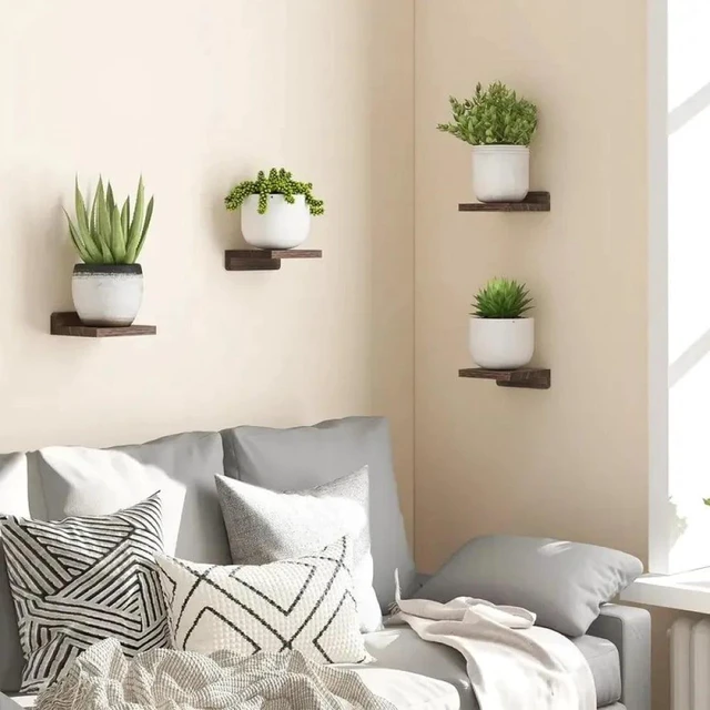 Alt view image 3 of 7 - 4Pack Small Floating Shelves for Wall, Wood Shelf 5 Inch Display Ledges Room Decor, Mini with 2 Types of Installation