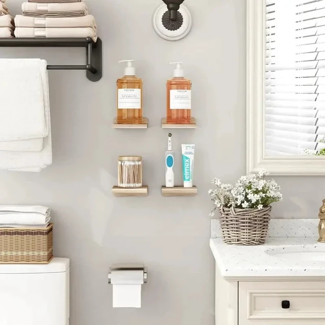 Alt view image 6 of 7 - 4Pack Small Floating Shelves for Wall, Wood Shelf 5 Inch Display Ledges Room Decor, Mini with 2 Types of Installation