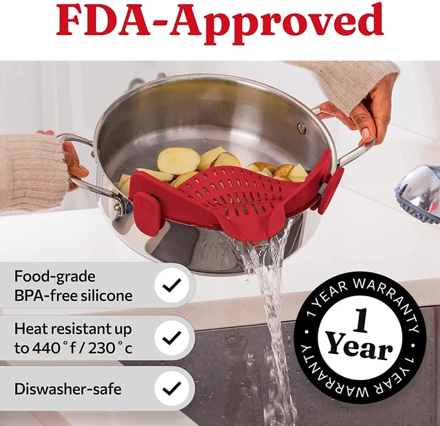 Alt view image 3 of 7 - Pot Strainer and Pasta Strainer - Adjustable Silicone Clip On Strainer for Pots, Pans, and Bowls,Red