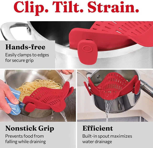 Alt view image 2 of 7 - Pot Strainer and Pasta Strainer - Adjustable Silicone Clip On Strainer for Pots, Pans, and Bowls,Red