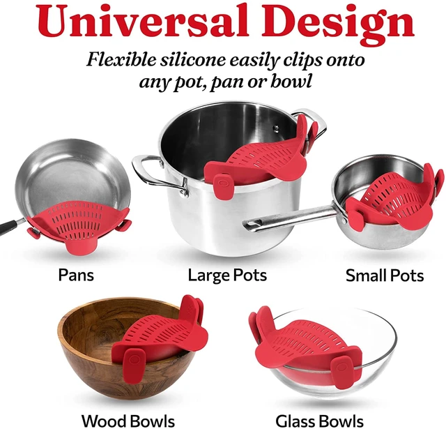 Alt view image 5 of 7 - Pot Strainer and Pasta Strainer - Adjustable Silicone Clip On Strainer for Pots, Pans, and Bowls,Red