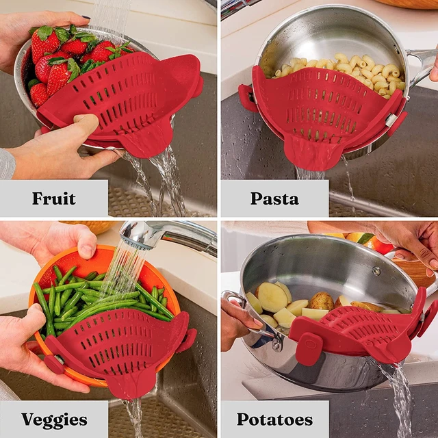 Alt view image 7 of 7 - Pot Strainer and Pasta Strainer - Adjustable Silicone Clip On Strainer for Pots, Pans, and Bowls,Red