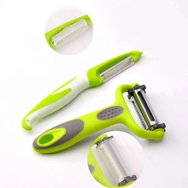 Alt view image 2 of 6 - Vegetable Peeler Multifunctional Y Peeler 3 in 1 Fruit Peeler with Rotating Stainless Steel Blades, Julienne Serrated Straight Cutter for Kitchen Use