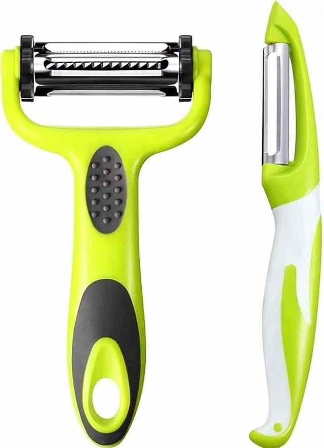 Alt view image 3 of 6 - Vegetable Peeler Multifunctional Y Peeler 3 in 1 Fruit Peeler with Rotating Stainless Steel Blades, Julienne Serrated Straight Cutter for Kitchen Use
