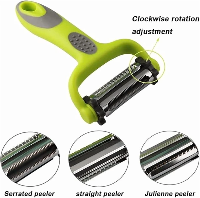 Alt view image 4 of 6 - Vegetable Peeler Multifunctional Y Peeler 3 in 1 Fruit Peeler with Rotating Stainless Steel Blades, Julienne Serrated Straight Cutter for Kitchen Use