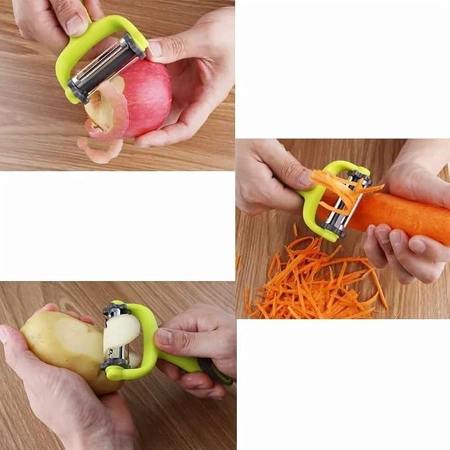Alt view image 5 of 6 - Vegetable Peeler Multifunctional Y Peeler 3 in 1 Fruit Peeler with Rotating Stainless Steel Blades, Julienne Serrated Straight Cutter for Kitchen Use