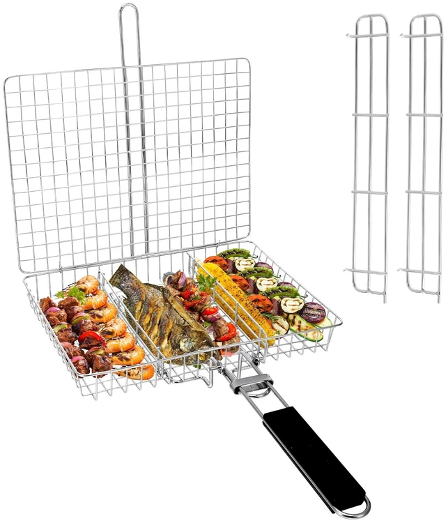 Main image of Portable Grill Basket, BBQ Grilling Basket for Outdoor Grill with Removable Handle, Stainless Steel Camping Cooking Grill Accessories for Chicken Fish Vegetable, Dad Gifts
