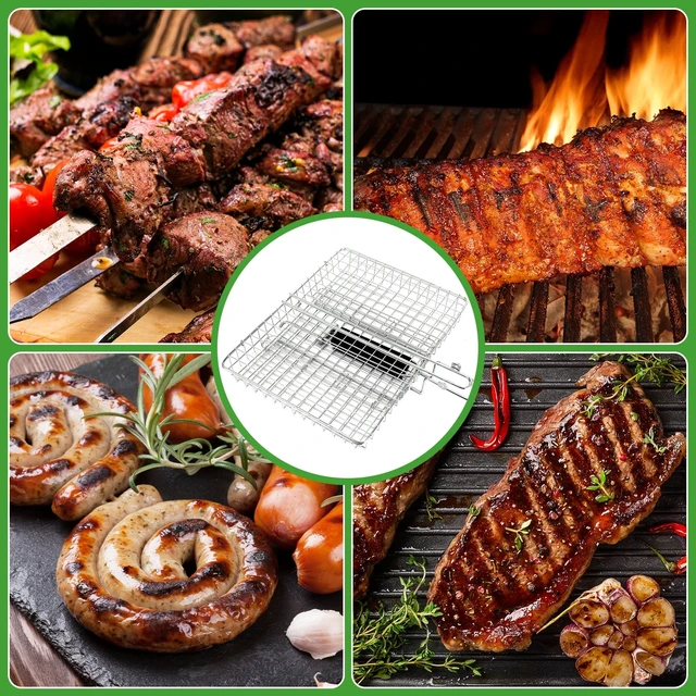 Alt view image 6 of 7 - Portable Grill Basket, BBQ Grilling Basket for Outdoor Grill with Removable Handle, Stainless Steel Camping Cooking Grill Accessories for Chicken Fish Vegetable, Dad Gifts