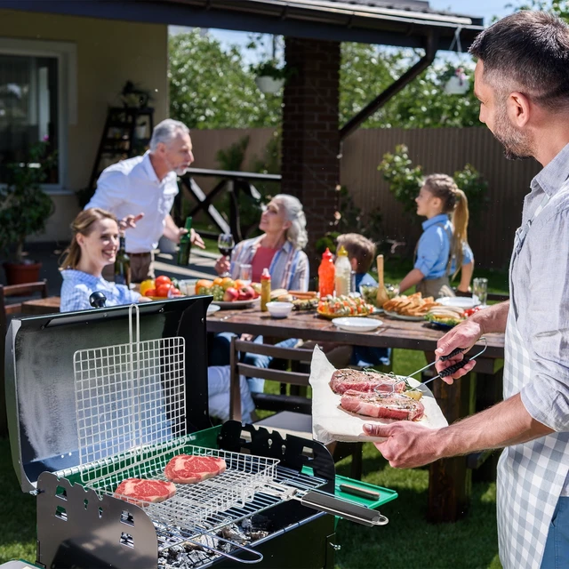 Alt view image 7 of 7 - Portable Grill Basket, BBQ Grilling Basket for Outdoor Grill with Removable Handle, Stainless Steel Camping Cooking Grill Accessories for Chicken Fish Vegetable, Dad Gifts