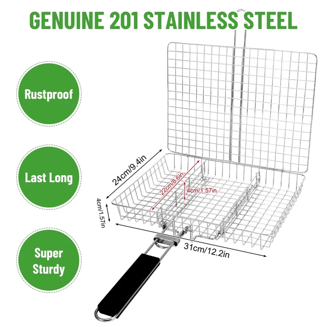 Alt view image 2 of 7 - Portable Grill Basket, BBQ Grilling Basket for Outdoor Grill with Removable Handle, Stainless Steel Camping Cooking Grill Accessories for Chicken Fish Vegetable, Dad Gifts