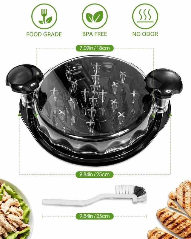 Alt view image 4 of 7 - Chicken Shredder Tool Twist Large with Clear Lid, Meat Shredder with Anti-Slip Base and Ergonomic Handle, BPA-Free Heavy-Duty Shredder for Chicken and Beef