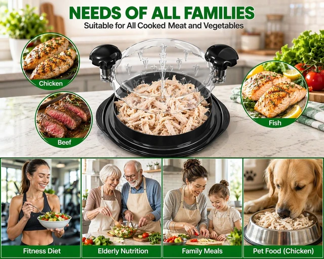Alt view image 5 of 7 - Chicken Shredder Tool Twist Large with Clear Lid, Meat Shredder with Anti-Slip Base and Ergonomic Handle, BPA-Free Heavy-Duty Shredder for Chicken and Beef