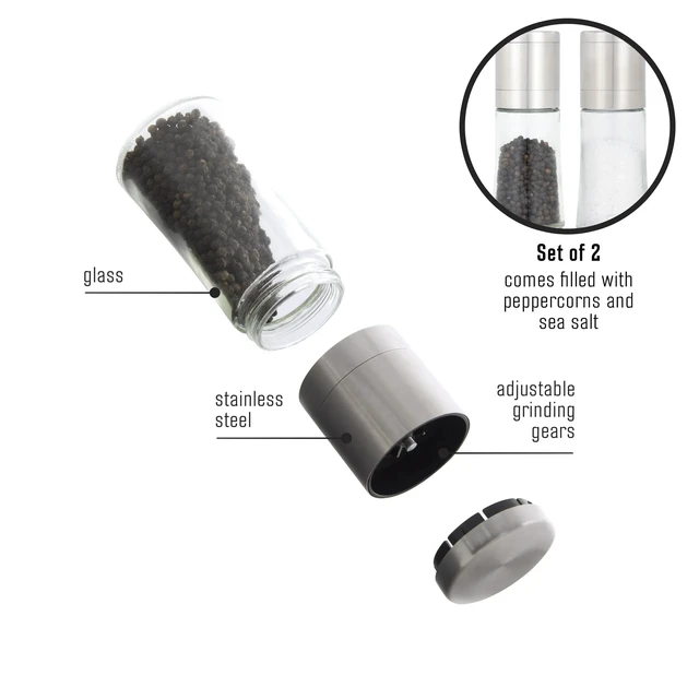 Alt view image 6 of 7 - Elite Prefilled Salt and Pepper Grinder Set with Adjustable Grinder