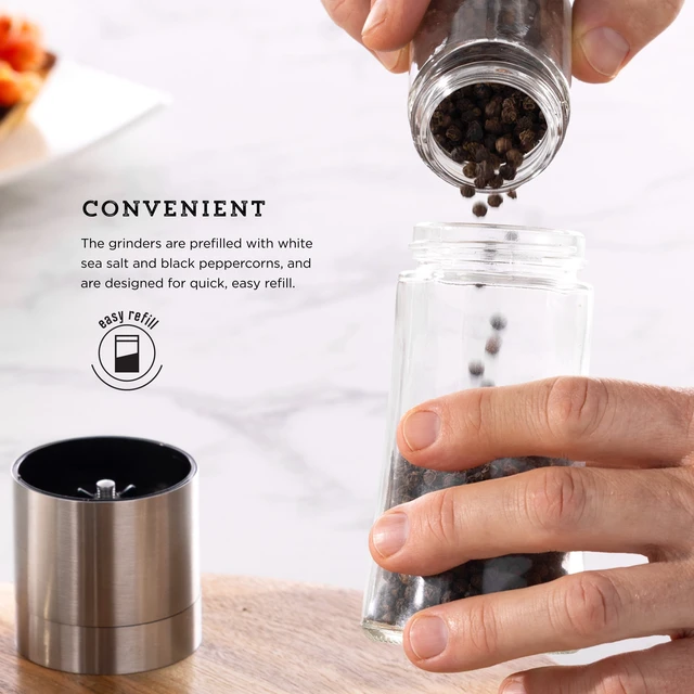 Alt view image 4 of 7 - Elite Prefilled Salt and Pepper Grinder Set with Adjustable Grinder