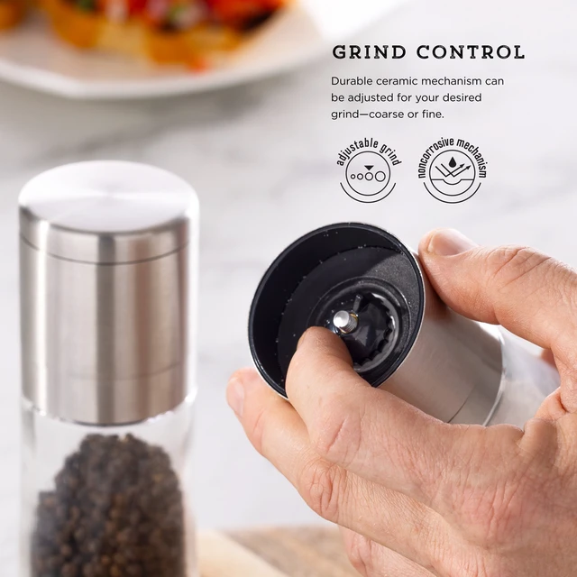Alt view image 3 of 7 - Elite Prefilled Salt and Pepper Grinder Set with Adjustable Grinder