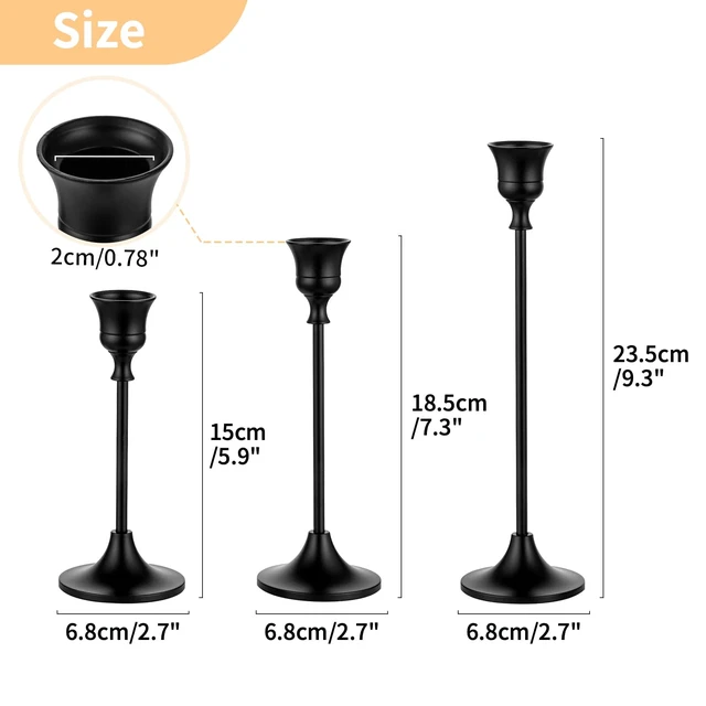 Alt view image 2 of 7 - Black Taper Candle Holders for Candlesticks, Candlestick Holder Set for Mantel Home Decor Table Centerpiece Wedding Dinning