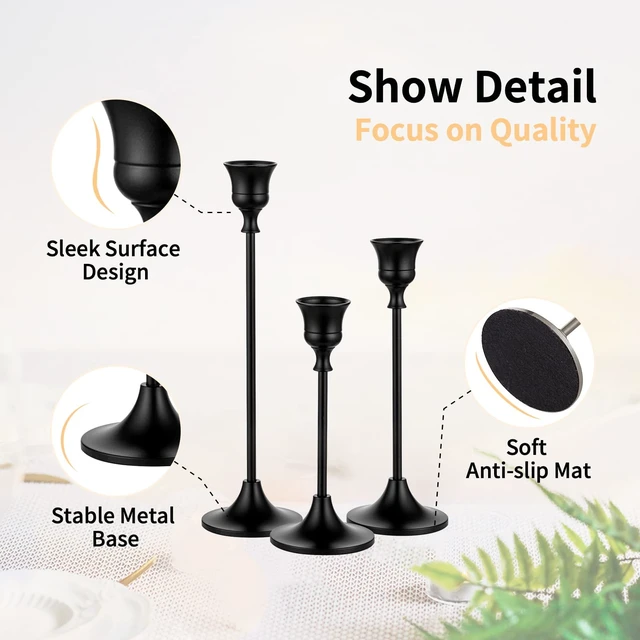 Alt view image 3 of 7 - Black Taper Candle Holders for Candlesticks, Candlestick Holder Set for Mantel Home Decor Table Centerpiece Wedding Dinning