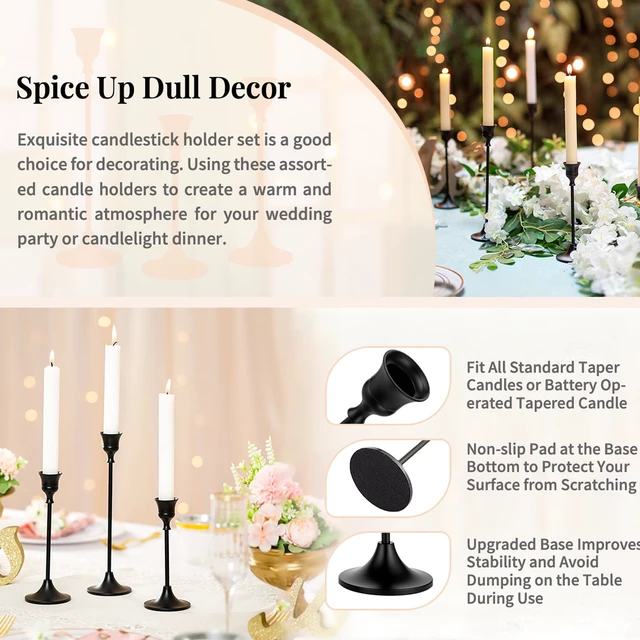 Alt view image 4 of 7 - Black Taper Candle Holders for Candlesticks, Candlestick Holder Set for Mantel Home Decor Table Centerpiece Wedding Dinning