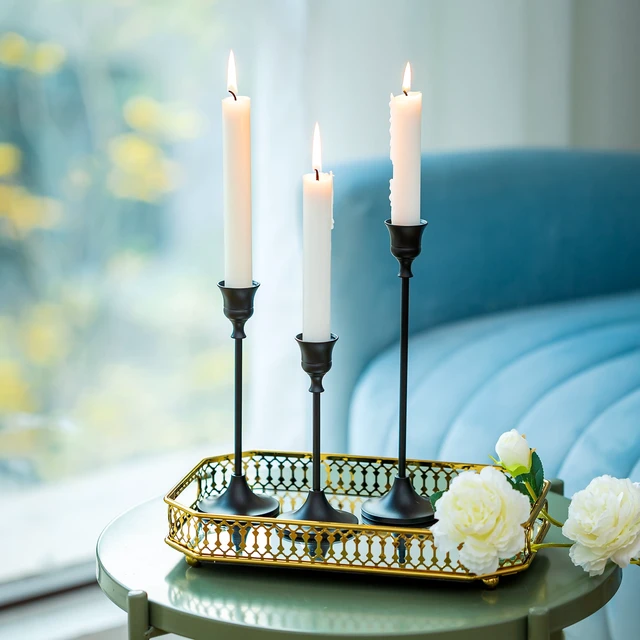 Alt view image 5 of 7 - Black Taper Candle Holders for Candlesticks, Candlestick Holder Set for Mantel Home Decor Table Centerpiece Wedding Dinning