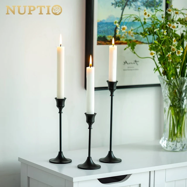 Alt view image 7 of 7 - Black Taper Candle Holders for Candlesticks, Candlestick Holder Set for Mantel Home Decor Table Centerpiece Wedding Dinning
