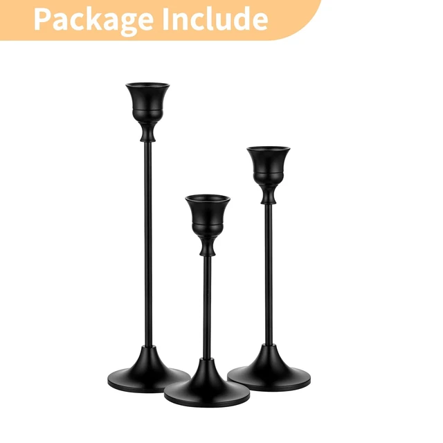 Alt view image 6 of 7 - Black Taper Candle Holders for Candlesticks, Candlestick Holder Set for Mantel Home Decor Table Centerpiece Wedding Dinning