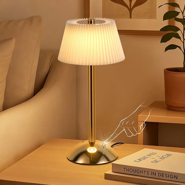 Main image of Portable Cordless Table Lamp, Small Gold Desk Lamp with Scalloped Shade, Rechargeable Battery Powered Lighting for Bedroom Living Room Bar, Modern Dimmable Night Light