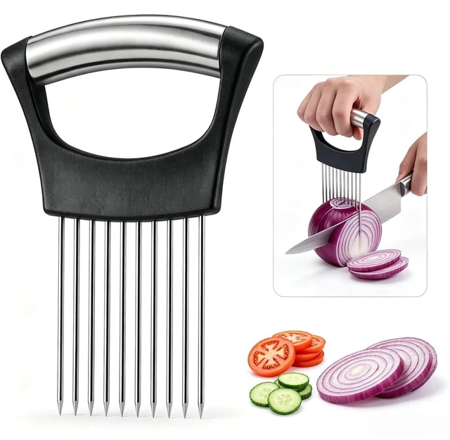 Main image of Stainless Steel Onion Holder for Slicing, Onion Slicer Holder, Onion Cutter for Slicing of Onions, Tomatoes, Avocados, Eggs and Other Vegetables, KItchen Utensils