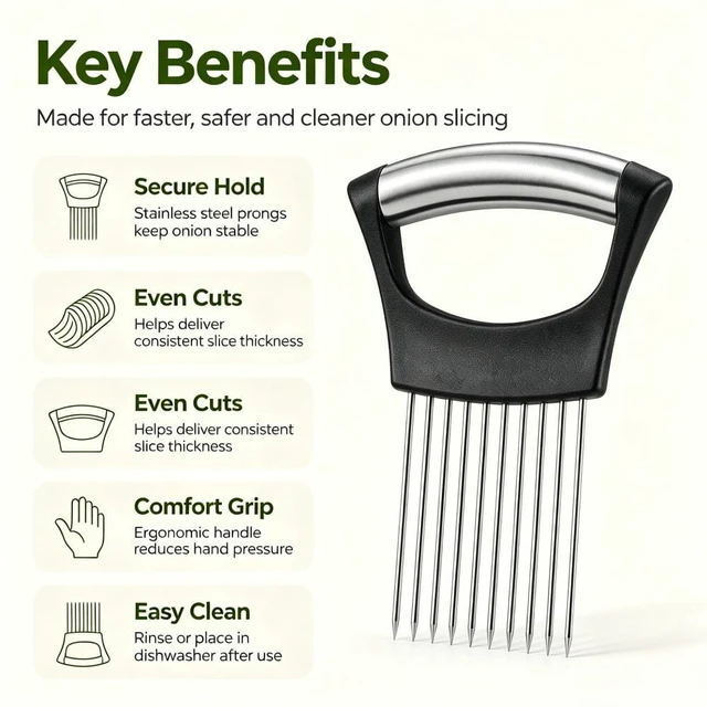 Alt view image 2 of 7 - Stainless Steel Onion Holder for Slicing, Onion Slicer Holder, Onion Cutter for Slicing of Onions, Tomatoes, Avocados, Eggs and Other Vegetables, KItchen Utensils