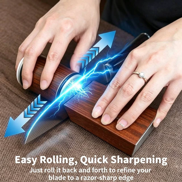 Alt view image 4 of 7 - Rolling Knife Sharpening Kit with Glove, 15°/20°Adjustable, Diamond Whetstone #3000/#1000/#400 Tumbler Sharpening Stone for Kitchen Knife