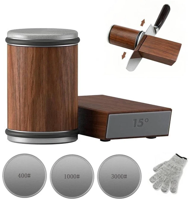 Main image of Rolling Knife Sharpening Kit with Glove, 15°/20°Adjustable, Diamond Whetstone #3000/#1000/#400 Tumbler Sharpening Stone for Kitchen Knife