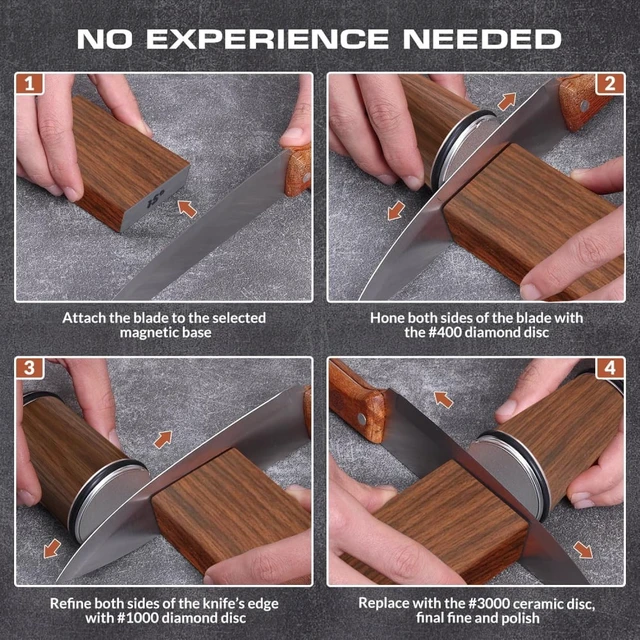 Alt view image 7 of 7 - Rolling Knife Sharpening Kit with Glove, 15°/20°Adjustable, Diamond Whetstone #3000/#1000/#400 Tumbler Sharpening Stone for Kitchen Knife