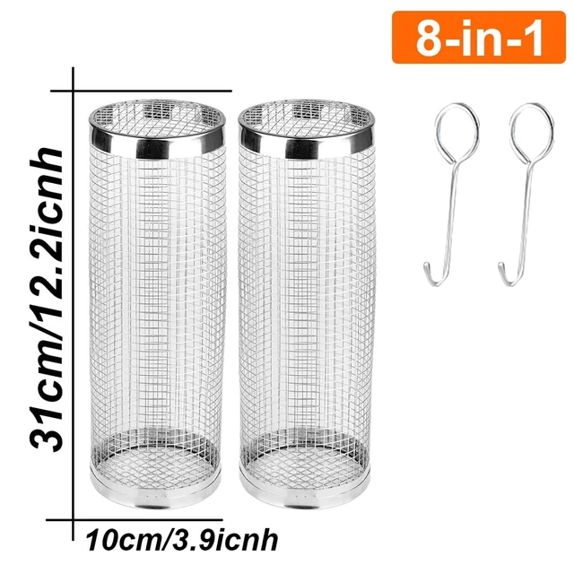 Alt view image 2 of 7 - BBQ Rolling Grilling Baskets set for Outdoor, Grill Bbq Net Tube Stainless Steel Large Round Mesh Barbecue Cylinder Cage Cooking Accessories for Veggies Vegetable Fish Camping