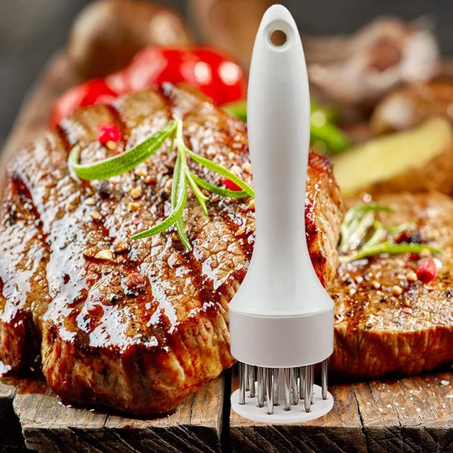 Alt view image 5 of 6 - Meat Tenderizer Tool with Ultra Sharp Stainless Steel Needle Blades 2 Pack Meat Tenderizer Tool Profession Kitchen Gadgets Jacquard for Tenderizing and Cooking BBQ, Marinade, Steak, Beef P