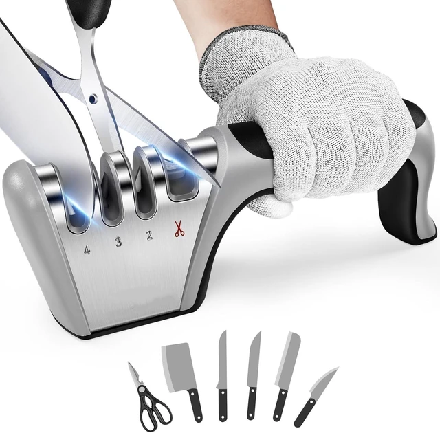 Main image of 4-in-1 Knife Sharpener, 4-Stage Professional Sharpening System for Kitchen Knives, Scissors, Fruit & Steel Knives with Premium Polish Blades
