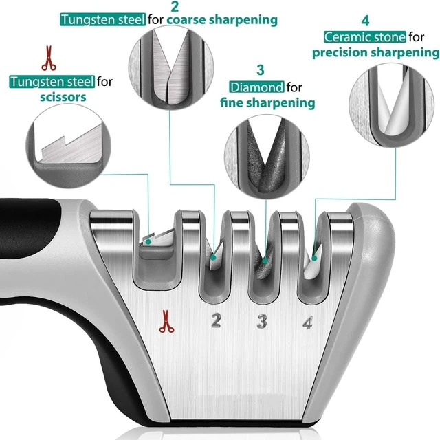 Alt view image 3 of 7 - 4-in-1 Knife Sharpener, 4-Stage Professional Sharpening System for Kitchen Knives, Scissors, Fruit & Steel Knives with Premium Polish Blades
