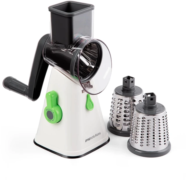 Main image of Manual Rotary Grater & Slicer with Stainless Steel Drums - Hand Crank Kitchen Tool for Parmesan Cheese, Hash Browns, Carrots, Chocolate, Nuts, and Salad Prep.